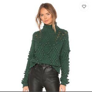 SOLD 💕 Lovers + friends daybreak pompom open knit mock neck sweater forest gree